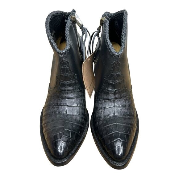 Allens Boots Black Goat Leather Reptile Cowboy Boots Bootie Size 8 - Picture 3 of 16